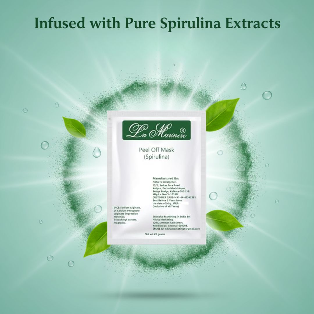 Spirulina Peel Off Mask For Unisex | Whitening, Anti-Aging & Anti-Inflammatory | With Spirulina & Menthol | Improves Collagen, Brightens Skin & Reduces Pores(Pack of 10pcs)