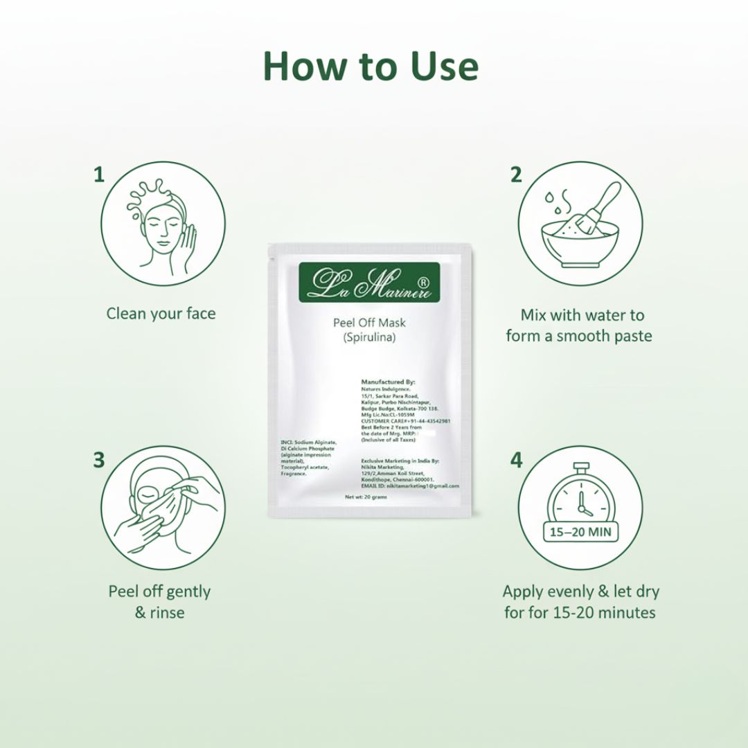 Spirulina Peel Off Mask For Unisex | Whitening, Anti-Aging & Anti-Inflammatory | With Spirulina & Menthol | Improves Collagen, Brightens Skin & Reduces Pores(Pack of 10pcs)